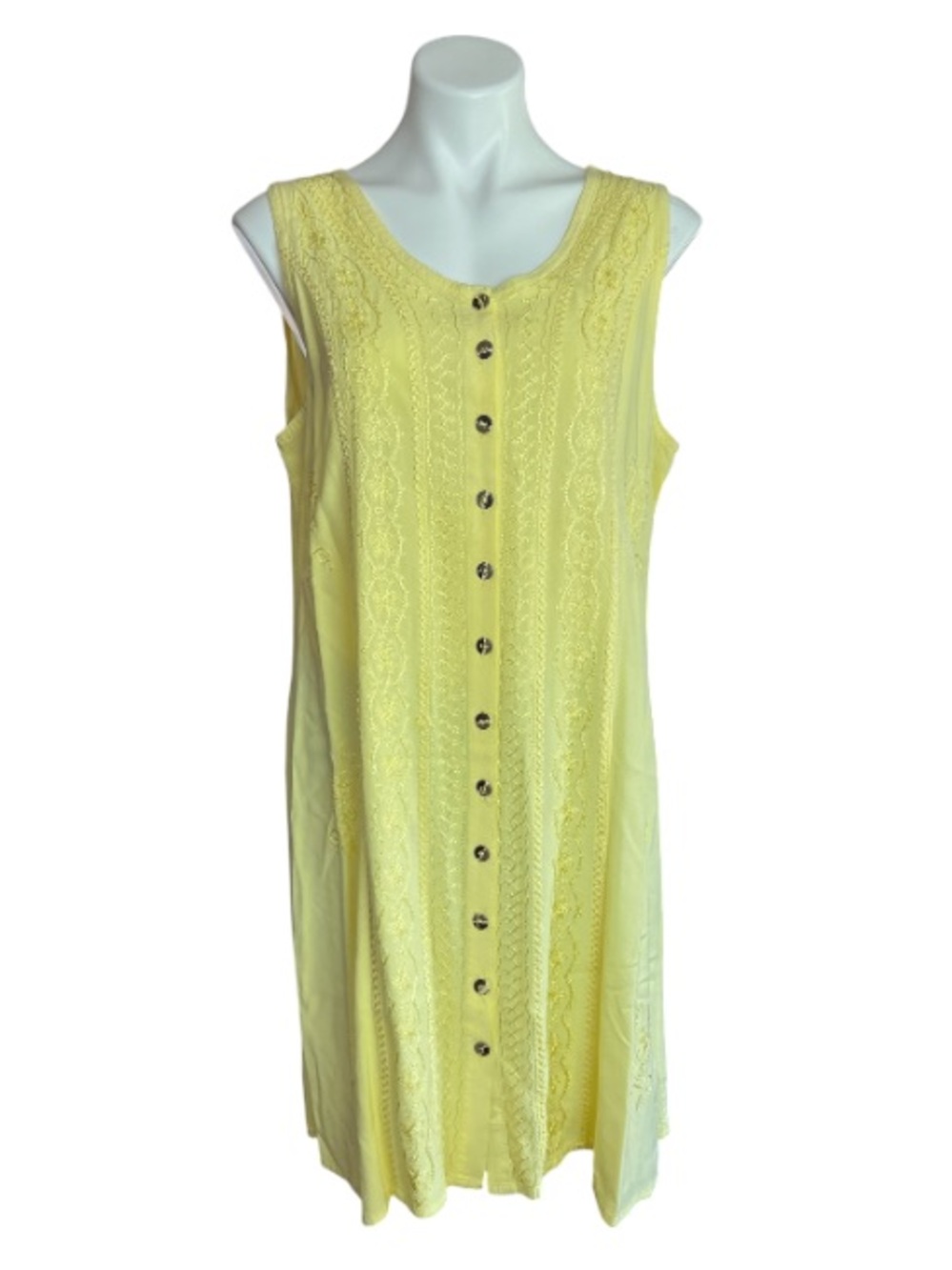raya sun Yellow Sleeveless Midi Dress with Button Front